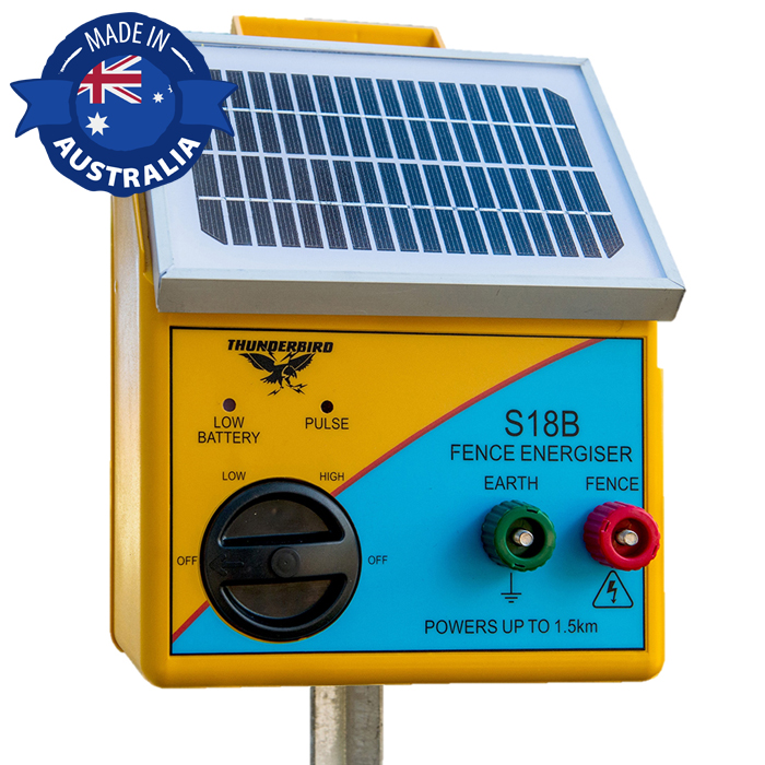 Thunderbird S18b 1 5km Solar Energiser Made In Australia 2yr Warranty Thunderbird S18b 1 5km Solar Energiser Made In Australia 2yr Warranty